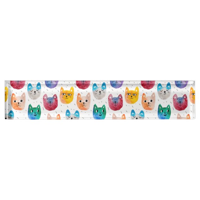 Porte-nom Pour Bureau Chats aquarelles et amis (Devant)