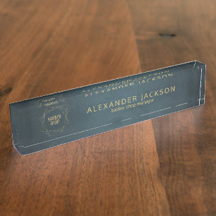 Porte-nom Pour Bureau Chef de barbier d'or marine masculin classe