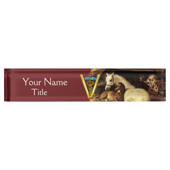 PORTE-NOM POUR BUREAU CHEVAUX, D'AUTRES ANIMAUX, SYMBOLE DE VÉTÉRINAIRE (Devant)