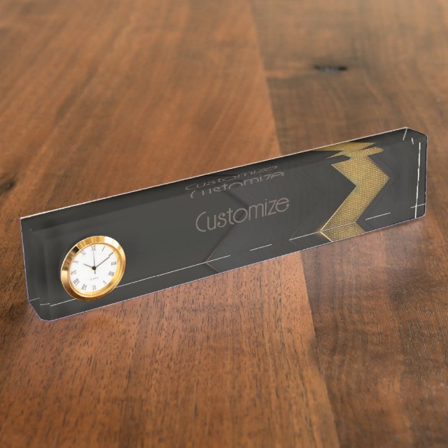 Porte-nom Pour Bureau Chevron Noir Et Or (Taille)