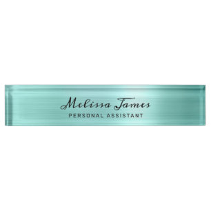 Porte-nom Pour Bureau Chic Aqua Brossé Métal moderne Noir Script Burea