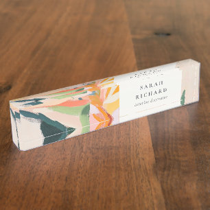 Porte-nom Pour Bureau Chic Boho Coloré Oiseau de Paradis Floral Peint