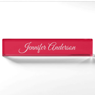 Porte-nom Pour Bureau Chic Calligraphie Élégant Cerisier Rouge Personnal