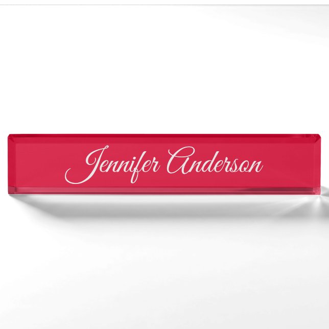 Porte-nom Pour Bureau Chic Calligraphie Élégant Cerisier Rouge Personnal (Devant)