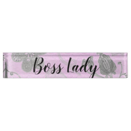 Porte-nom Pour Bureau Chic Floral "Boss Lady"