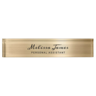Porte-nom Pour Bureau Chic Gold brossé métal moderne Script noir
