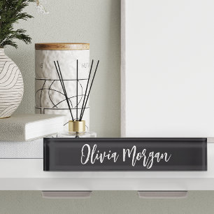 Porte-nom Pour Bureau Chic noir et blanc esquissé nom de script cursif