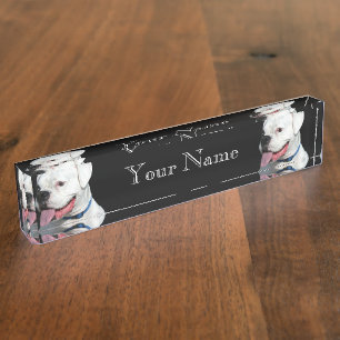 Porte-nom Pour Bureau Chien blanc de boxeur