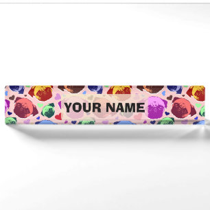 Porte-nom Pour Bureau Chien Chiot Carlin Style PopArt Rétro