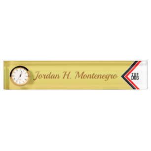 Porte-nom Pour Bureau Chien de tête de classe (Votre nom) Fond doré