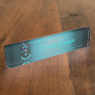 Porte-nom Pour Bureau Chouette aux éléments magiques.