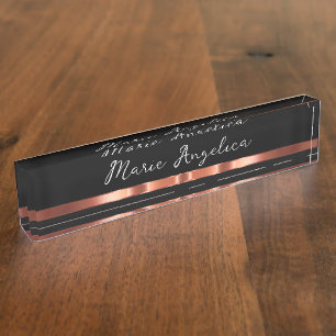 Porte-nom Pour Bureau Classé Rose en or Tone Monogramme Bureau