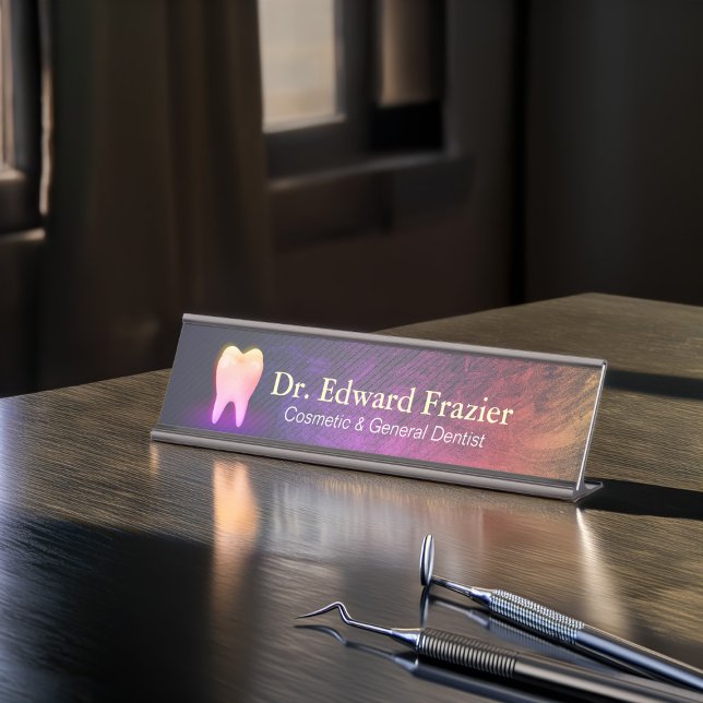 Porte-nom Pour Bureau Clinique dentaire professionnelle Rose Gold Tooth (Créateur téléchargé)