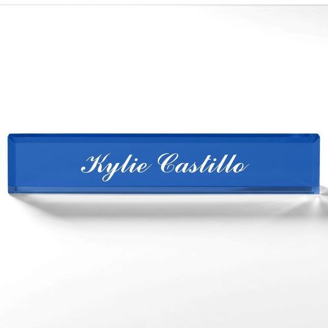 Porte-nom Pour Bureau Cobalt Blue Unique Professional Nom de calligraphi (Devant)