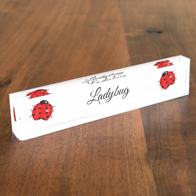Porte-nom Pour Bureau Coccinelle, rouge avec les taches noires (Taille)