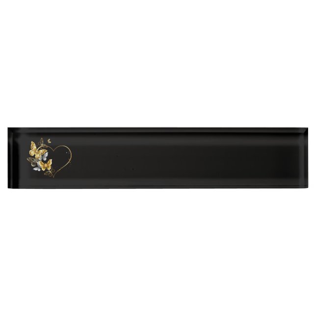 Porte-nom Pour Bureau Coeur aux papillons d'or (Devant)