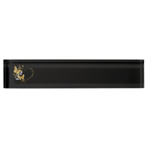 Porte-nom Pour Bureau Cœur avec papillons dorés