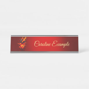 Porte-nom Pour Bureau Coeur flamboyant