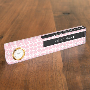 Porte-nom Pour Bureau Coeurs roses, Romantique, Votre Nom, Personnaliser