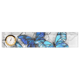 Porte-nom Pour Bureau Composition des White and Blue Butterflies