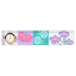 Porte-nom Pour Bureau Conception de fleurs vibrantes en fleurs