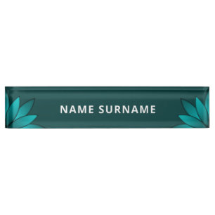 Porte-nom Pour Bureau Conception de mandala à feuilles sarcelles sur fon