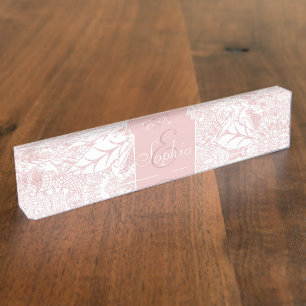 Porte-nom Pour Bureau Conception florale de mandala d'or rose élégant de