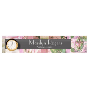 Porte-nom Pour Bureau Copie croisée fleurie par rose
