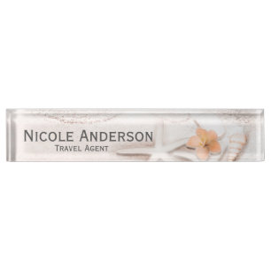 Porte-nom Pour Bureau Coquillages de plage de sable Hibiscus Personnalis