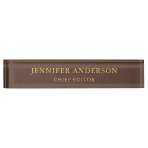 Porte-nom Pour Bureau Couleur Brown foncé et or Professionnel Moderne Pl