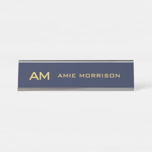 Porte-nom Pour Bureau Couleurs d'or bleu Monogramme Lettres initiales No