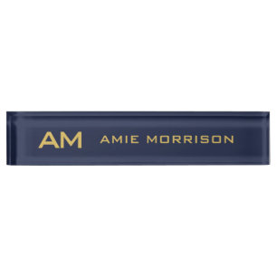 Porte-nom Pour Bureau Couleurs d'or bleu Monogramme Lettres initiales No