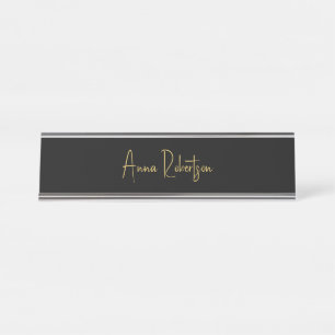 Porte-nom Pour Bureau Couleurs d'or Noir Calligraphie professionnelle te