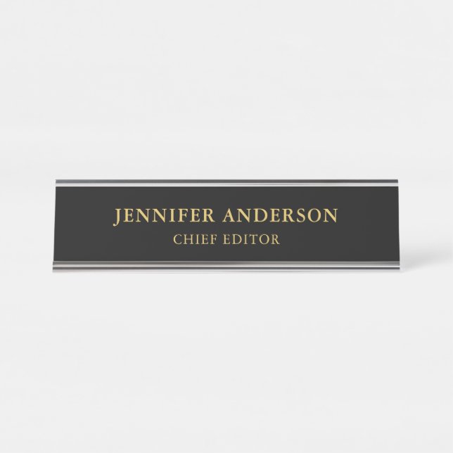 Porte-nom Pour Bureau Couleurs d'or noir professionnel tendance moderne  (Devant)