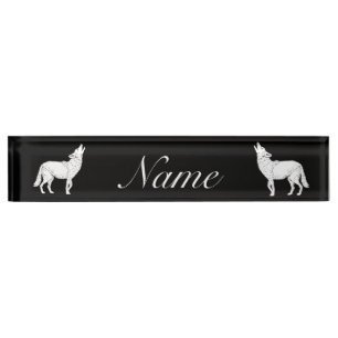 Porte-nom Pour Bureau Coyote Howling Thunder_Cove