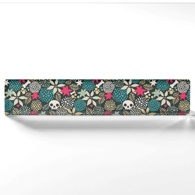 Porte-nom Pour Bureau Crâne en fleurs (Devant)