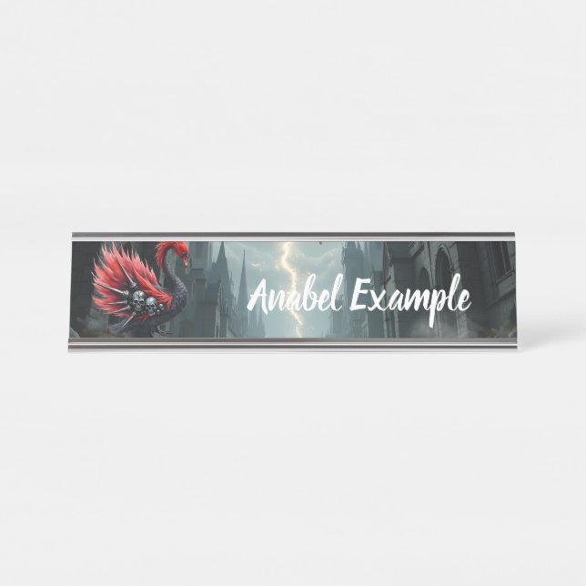 Porte-nom Pour Bureau Crimson Cathedral Swan.  (Devant)