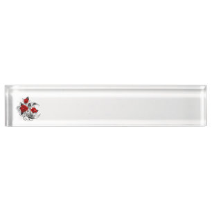 Porte-nom Pour Bureau Croissant mécanique avec roses rouges
