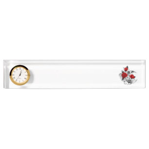 Porte-nom Pour Bureau Croissant mécanique avec roses rouges