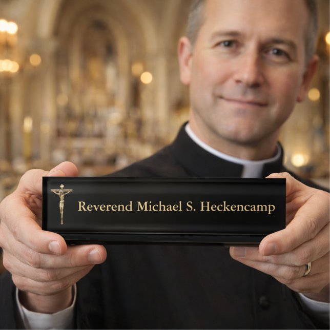 Porte-nom Pour Bureau Croix catholique Crucifix Priest de Jésus (Créateur téléchargé)