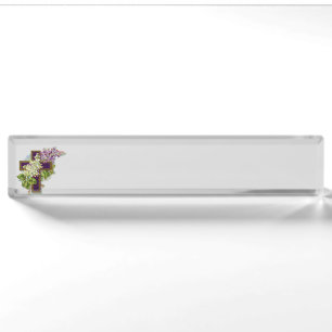 Porte-nom Pour Bureau Croix Violette Et Fleurs