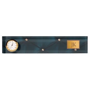 Porte-nom Pour Bureau Cuir vert élégant, Diamants, Monogramme
