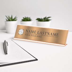 Porte-nom Pour Bureau Custom Logo Faux Copper Classy Elegant Bronze