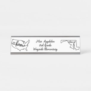 Porte-nom Pour Bureau Custom Maryland State US Home Line Art