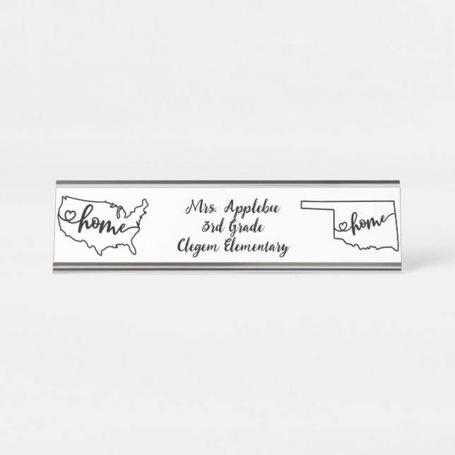 Porte-nom Pour Bureau Custom Oklahoma State US Home Line Art (Devant)