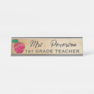 Porte-nom Pour Bureau Cute Crayon Pomme Personnalisée Enseignant en bois