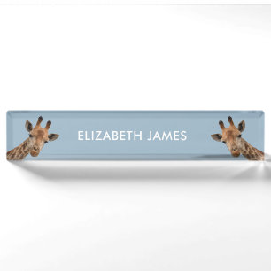Porte-nom Pour Bureau Cute Giraffe Animal Nom personnalisé - Dusty Blue