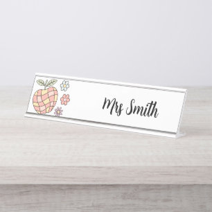 Porte-nom Pour Bureau Cute Groowy Pomme & Fleurs Enseignant