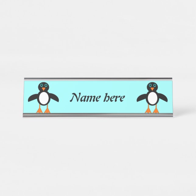 Porte-nom Pour Bureau Cute Penguin Personnalisé (Devant)
