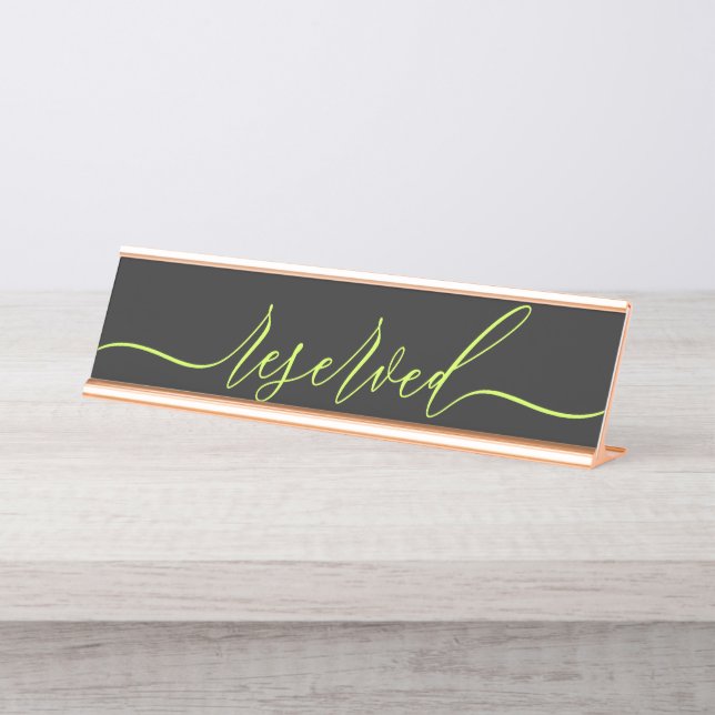 Porte-nom Pour Bureau Cyber Lime Jet Black Script Table Reserved (Devant)